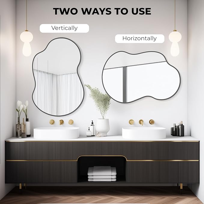 WallBeyond Irregular Wall Mirror – Asymmetrical Mirror with Aluminum Alloy Frame, Decorative Wall Mirror for Living Room, Bedroom, Bathroom, and Entryway 36" H x 24" W (Black)