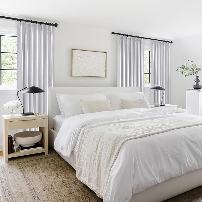 Topfinel White 105 Inches Long Custom Blackout Linen Curtains, Pinch Pleated Noise Cancelling Curtains with Pin Hooks for Traverse Rods, Viral Drapes 2 Panels for Living Room Master Bedroom