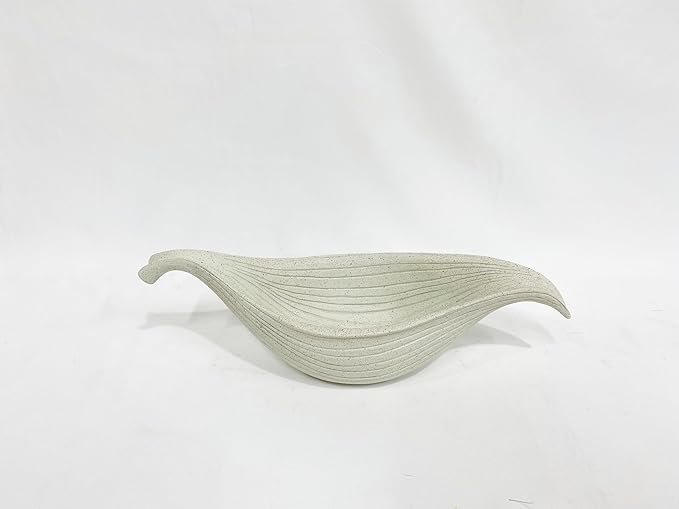 12.6" Large Decorative Leaf Bowl decor , Decorative Bowls for Modern Home Decor,Ruffle Decor,Stylish Key Bowl for Entry Table,Decorative Fruit Bowls for Kitchen Counter,Artificial Stone Light Gray