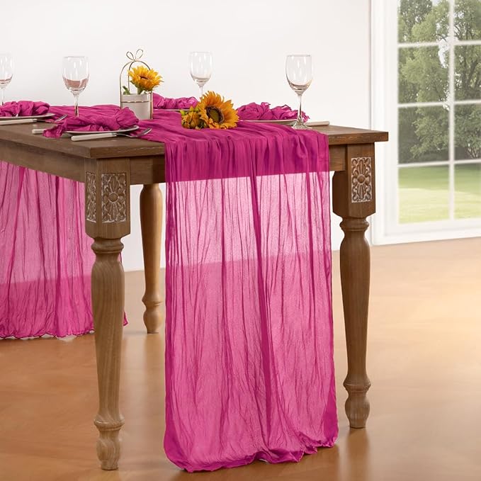Hot Pink Cheesecloth Table Runner 4 Pack Fall Table Runners Boho Gauze 120 Inches Fuschia Cheese Cloth Fall Table Decorations for Thanksgiving Weddings Bridal Baby Shower Birthday Parties