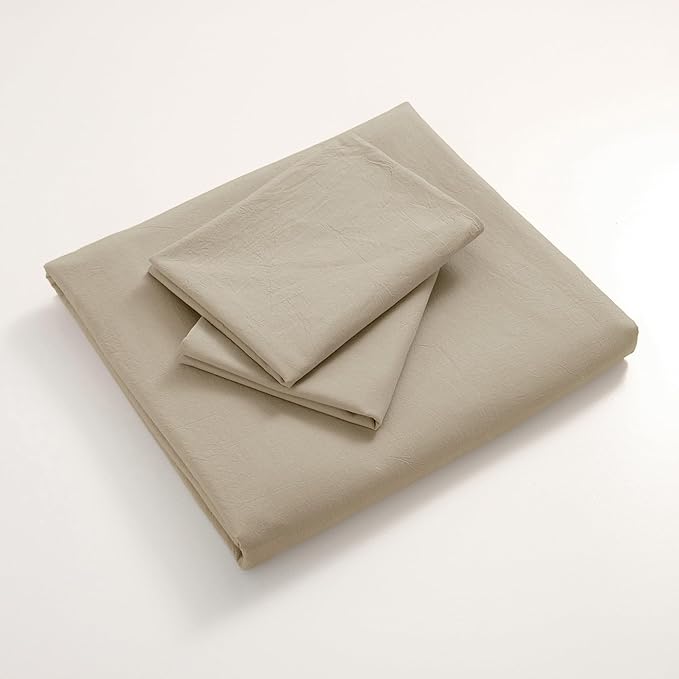 JIYUAN 100% Washed Cotton Duvet Cover Set 3 Pieces Full, 1 Duvet Cover 80x90 Inches(Comforter Not Included) and 2 Pillowcases,Linen Feel Bedding Set Comfy and Breathable,Khaki