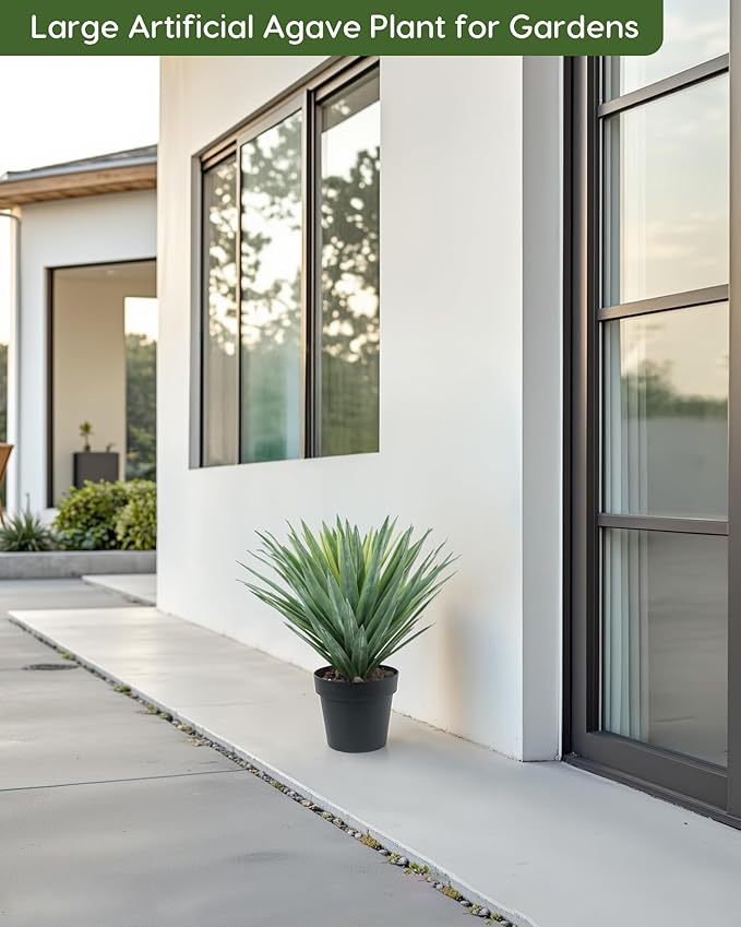 Velener Artificial Agave Plant in Black Pot with Real Stone Pebbles, Large Fake Agave Plants for Indoor and Outdoor-15 inches Tall, 81 Leaves