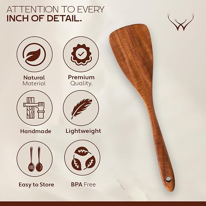 16 Pcs Teak Wooden Cooking Utensils Set – Premium Teak Wooden Utensil Set with Holder, Wooden Spoons for Cooking, Spatulas & Ladle – Durable Kitchen Utensils for Everyday Use - Cooking Utensils Set