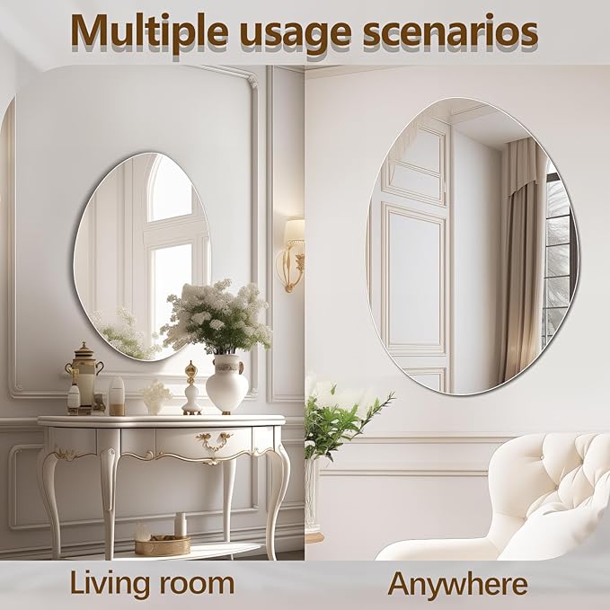 Irregular Wall Mirror 28"x36", Frameless Asymmetrical Mirror for Wall, Modern Decorative Bathroom Mirror, Wall Mounted Mirror for Bedroom Living Room Entryway