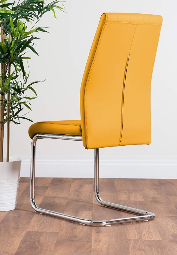 Atlanta White High Gloss and Chrome Metal Rectangle Dining Table and 4 Mustard Lorenzo Dining Chairs Set