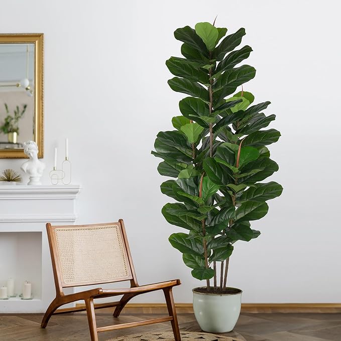 Faux Fiddle Leaf Fig Tree 6 FT - Artificial Ficus Tree with Tall Artificial Plants Large 69 Fiddle Leaves - Lifelike Fake Trees for Home Decor Living Room Indoor Outdoor