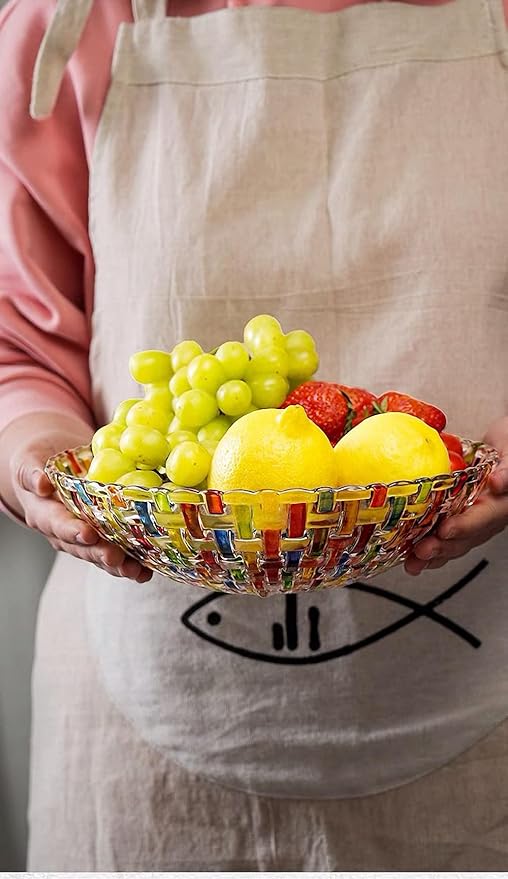 Hand Painted Colorful Woven Glass Crystal Salad & Fruit Bowl Decoration,Centerpiece For Home,Office,Wedding Decor, Fruit, Snack, Dessert, Server