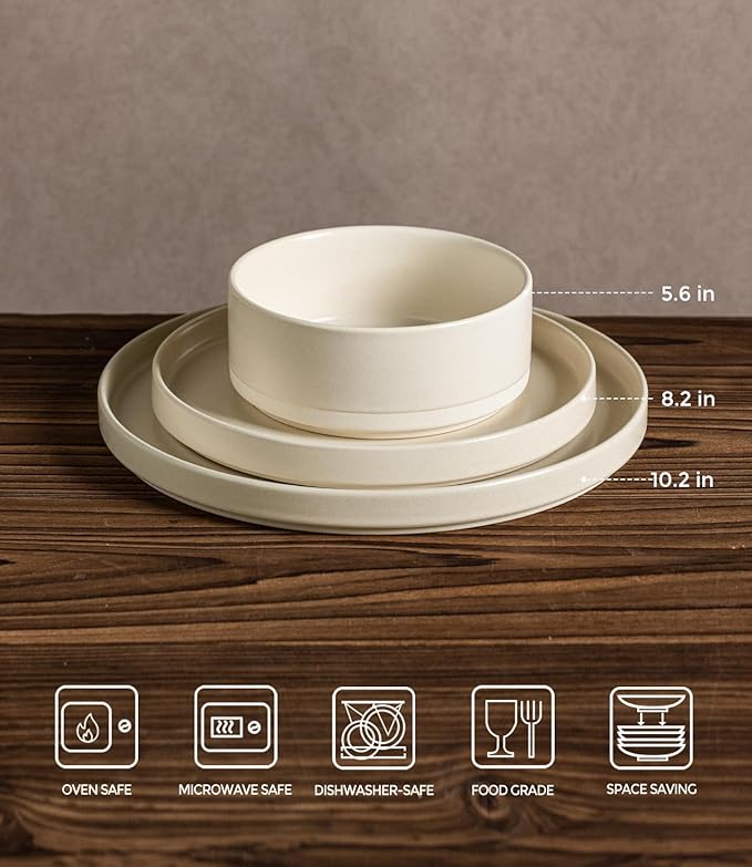 TheTerra Ceramic Dinnerware Sets for 6, 18 Pieces Handmade Reactive Glaze Plates and Bowls Set, Scratch Resistant Dish Set, Oven & Microwave & Dishwasher Safe, Matte White