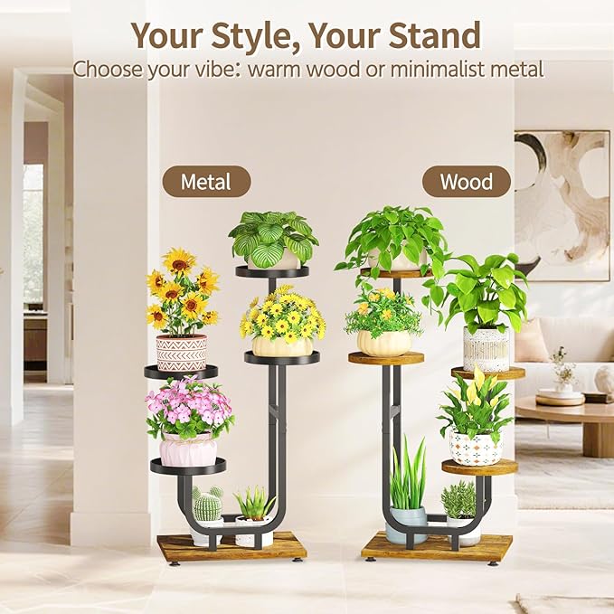 LASZOLA Black 4 Tier Tall Metal Plant Stand Indoor, Large Heavy Duty Planter Holder Rack for Vertical Corner, Sturdy Wrought Iron Spiral Multiple High Flower Organizer for Modern Patio House Bathroom