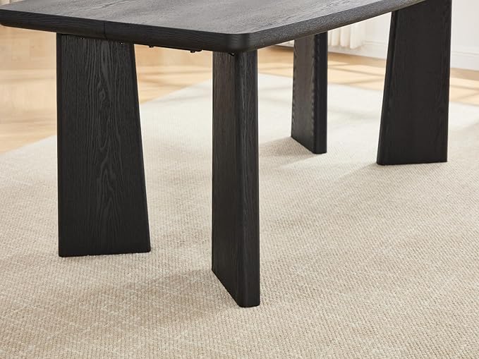 71" Black Long Dining Table, Farmhouse Wooden Kitchen & Dining Room Table for 4-6 Seats, Modern Rectangular Dinner Table, Home Office Desk for Kitchen Living Room Home Office, Black