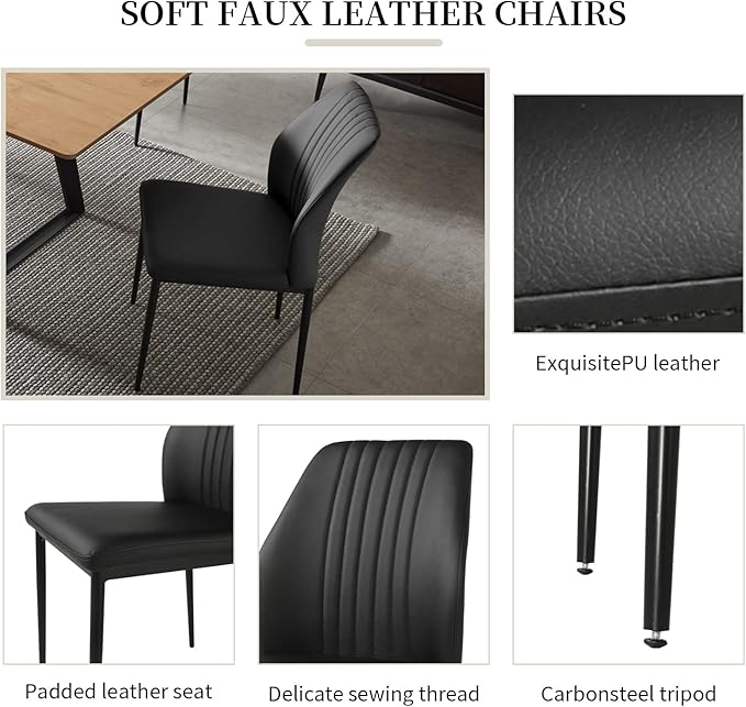 ZckyCine 63"-79" Expandable 6 Person Dining Table Set - Modern Oak Color Table with 6 Black Chairs, Dining Room Dining Table Set for Kitchen and Dining Room