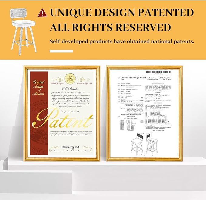 Swivel Counter Height Bar Stools Set of 4, Upholstered Faux Leather Barstools with Rattan Back, 26" Seat Height Bar Chairs for Kitchen Island, Bentwood Wood Frame, Black