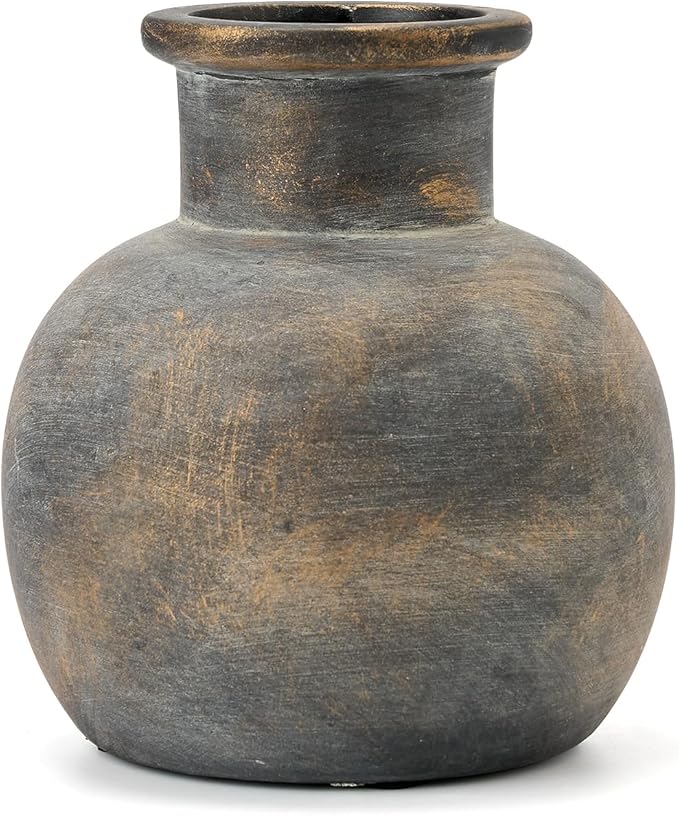 SIDUCAL Ceramic Rustic Farmhouse Vase | 6 Inch Pottery Decorative Flower | Boho | Terracotta Vase for Home Decor Table, Living Room, Bathroom Decoration, Shelf Decor, Mantel, Bronze