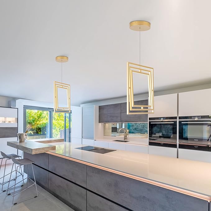 Modern LED Chandelier Led Pendant Light Square Contemporary Chandelier Hanging Light Dimmable for Living Room, Dining Room, Bedroom, Kitchen, Stydy Room 90W 3000K/4000K/6000K Optional,Gold