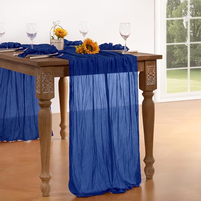 Royal Blue Cheesecloth Table Runner Blue 6 Pack Fall Table Runnerss Boho Gauze 120 Inches Fall Table Decorations for Thanksgiving Weddings Bridal Baby Shower Birthday Parties Decor