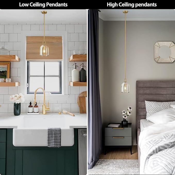 Botanist Cloche K9 Crystal Pendan Light,Modern Crystal and Brass Pendant Lights Fixture,Gold Pendant Lights Kitchen Island,Kitchen Pendant Lighting Over Island,E12 Bulb Included