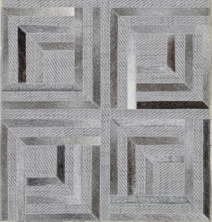 Geometric Pattern Area Rug, Leather and Wool Blend Carpet, Beige and White (Natural Multi Grey121, 3x9)