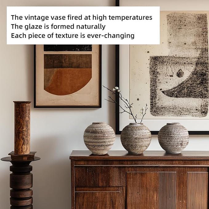 Ceramic Farmhouse Vase Rustic Decor,Pottery Decorative Flower Vases for Home Decor,Boho Vase for Table, Living Room,Bathroom,Shelf,Mantel Decoration,5.5 inch