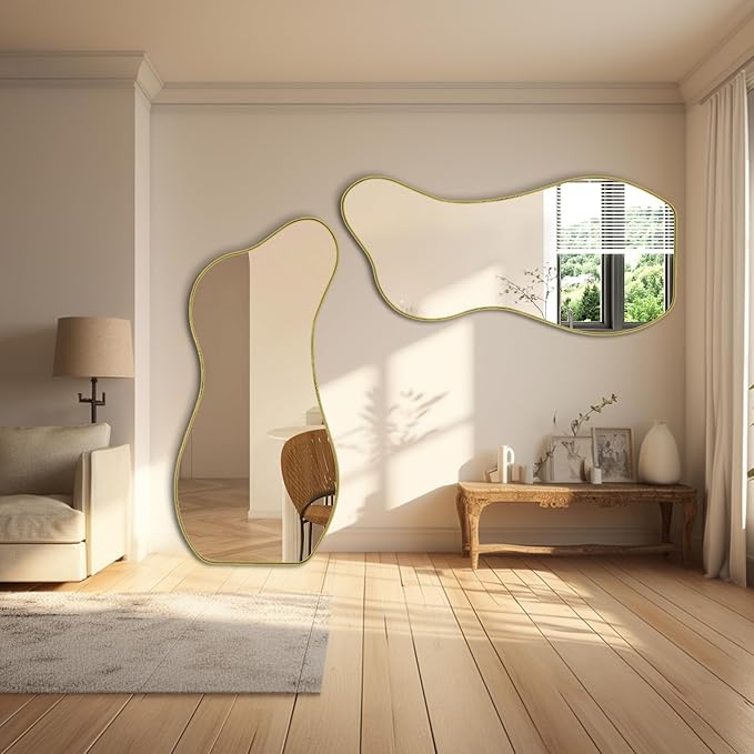 Irregular Mirror Full Length, 63"x30" Large Asymmetrical Mirror, Modern Standing Floor Mirrors for Dressing, Waved Shaped Mirrors for Living Room Bathroom Bedroom Hallway Entryway