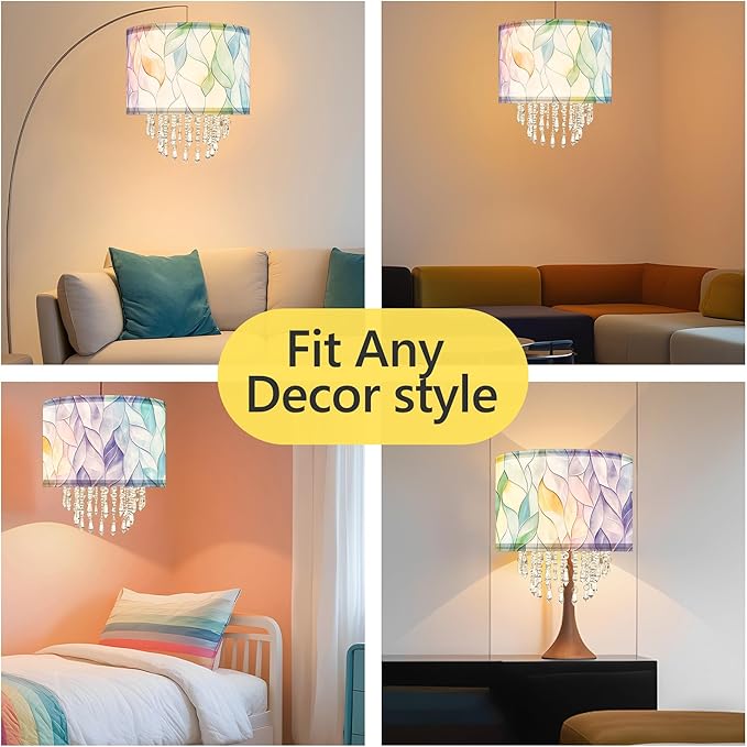 Star Vision Morandi Drum Fabric Lampshade with Crystal Beaded Droplets, Modern Boho Light Shade for Pendant Table Wall & Floor Lamps, Colorful Home Decor for Bedroom Living Room Entryway