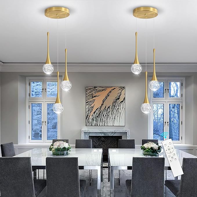 cenzoz 3-Lights Modern Pendant Lights for Kitchen Island LED Dimmable Crystal Glam Ceiling Pendant Lighting Chandelier for Dining Room Hallway Bedroom Corner Lamp Antique Gold