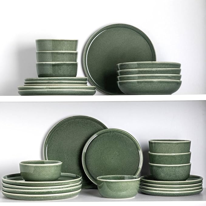 AmorArc Stoneware Dinnerware Sets,Round Reactive Glaze Ceramic Plates and Bowls Sets,Highly Scrath Resistant | Dishwasher & Microwave Safe,Service for 8 Dishes Set (24pc)