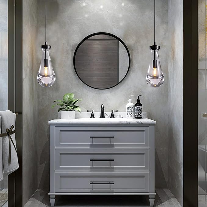 Modern Raindrop Pendant Lights Set of 2, Bronze Pendant Lights Kitchen Island, Black Pendant Light Island Lights for Kitchen Chandeliers for Living Room Bathroom Bedroom Hallway,Bulb Included