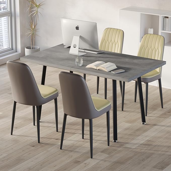 5 Piece Dining Table Set for 4-6,55-71" Extendable Dining Table Set with 4 Upholstered Chairs,Rectangle Kitchen Table Set for Small Space,Dining Room and Office,Grey
