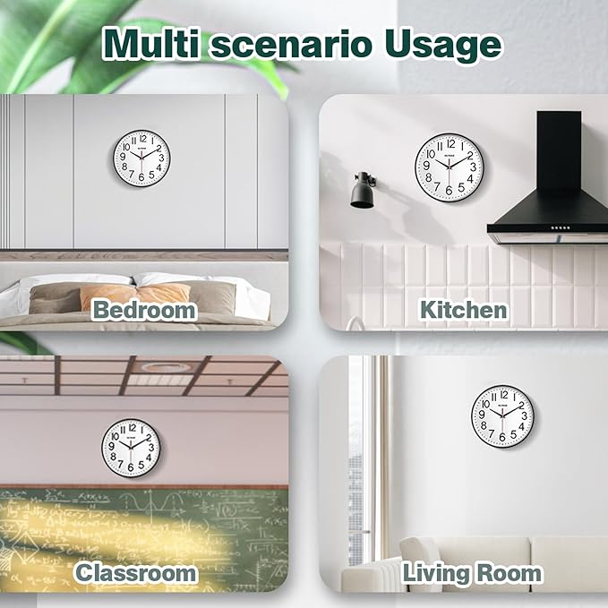 Wall Clock 12 Inches Non-Ticking Wall Clocks Battery Operated Large Easy to Read with Stereoscopic Dial Ultra-Quiet Movement Quartz for Office Classroom School Home Bedroom Kitchen