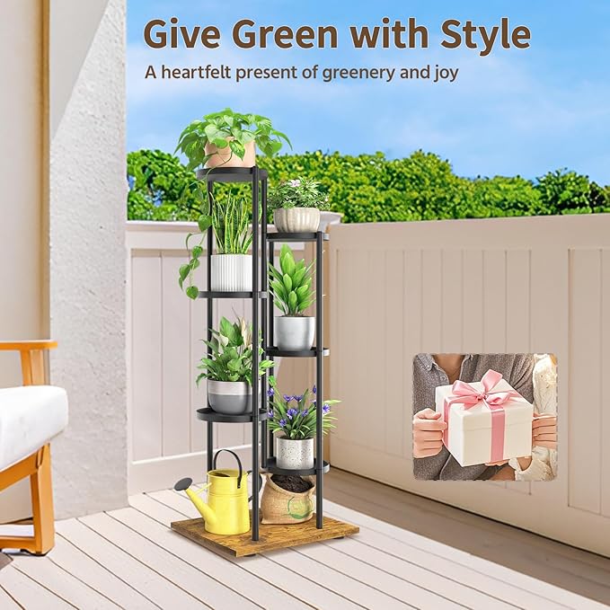 LASZOLA Black 6 Tier Plant Stand Indoor Heavy Duty Metal Planter Flower Holder Rack, Multi Modern Narrow Organizer, Floor Vertical Tower, Spiral Sturdy Decorate for House Bathroom Office Living Room