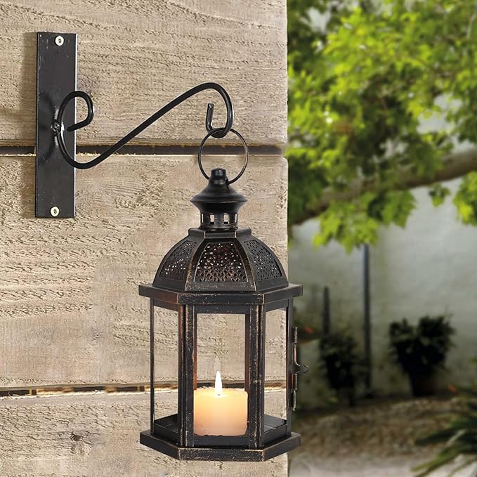 DECORKEY Large Lantern Decorative Outdoor & Indoor, Set of 2 (15’’&11’’) Metal Candle Lanterns Decor, Vintage Hanging Candle Holder for Front Porch Patio Wedding Farmhouse Home, Spring Decoration