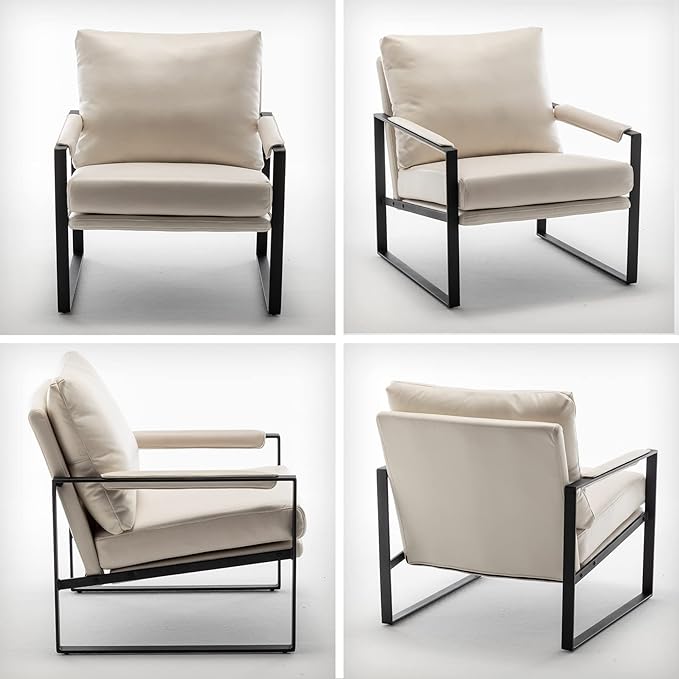 UNICOO Faux Leather Metal Frame Accent Chair - Modern Accent Chairs for Living Room, Bedroom, or Office - Armchairs Living Room Chairs Leisure Chair Reception Chair(ZKL-239K-BE Beige)