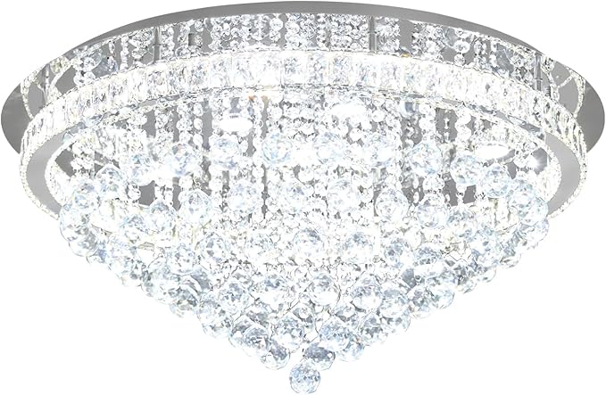 Dia 32" Modern Crystal Chandeliers for Living Room LED Dimmable Raindrop Chandelier Silver Ceiling Pendant Light with Remote Flush Mount Crystal Ceiling Light for Dining Room Bedrooms Foyer