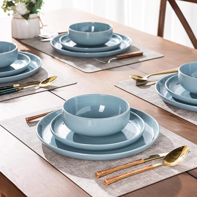 GBHOME Ceramic Dinnerware Sets for 6, 18pcs Stoneware Plates and Bowls Sets, Handmade Chip and Scratch Resistant Dishes Set, Dishwasher & Microwave Safe