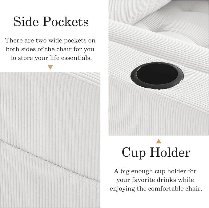 UIXE 3-in-1 Sleeper Chair Pull Out Sofa Bed, Convertible Reclining Seat Upholstered Armchair, Adjustable Backrest Recliner Chair with Side Pockets, Cup Holder & USB Ports - Beige White