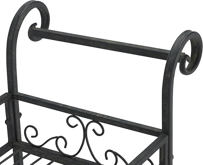 SAFAVIEH Outdoor Collection Noreen Victorian Scroll Antique Black Iron 3-Tier Shelf