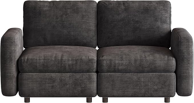 2-Seat Modular Sofa Couch Grey with Ergonomic Cushions, Convertible Sleeper Sectional for Living Room Bedroom Apartment, Cloud Futon Lounge Furniture Set for Small Spaces Compact Loveseat