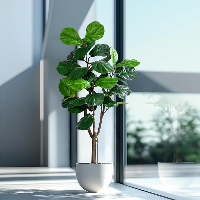 Artificial Fiddle Leaf Tree-5ft Faux Plant Fake Ficus Lyrata Tree Artificial Fig Silk Trees with Pot Floor Plants for Home Living Room Decor Indoor