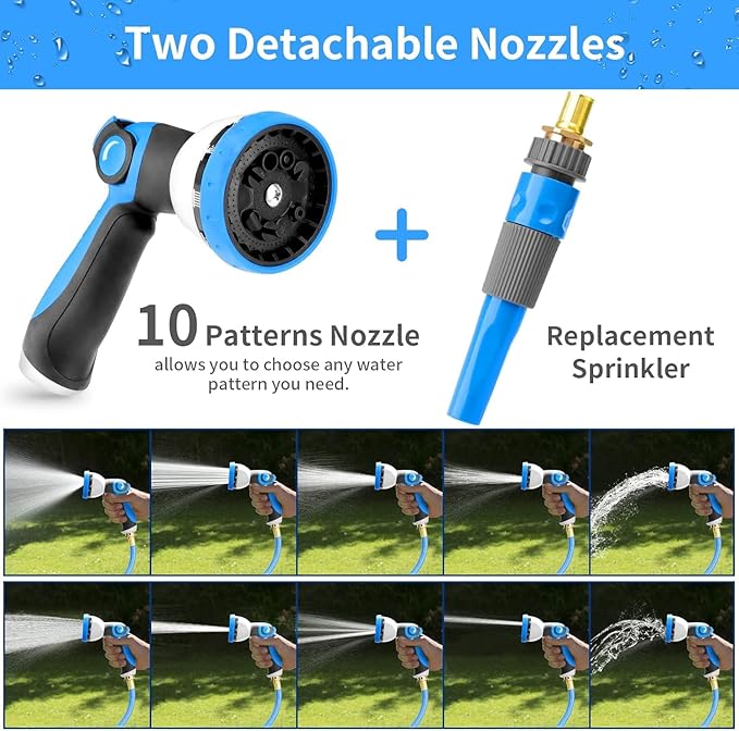 Retractable Garden Hose Reel, 1/2" x 100 ft + 6.5 ft Wall Mounted Water Hose Reel for Outside with 10 Pattern Nozzle, Automatic Slow Rewind System/Lock Any Length/180°Swivel
