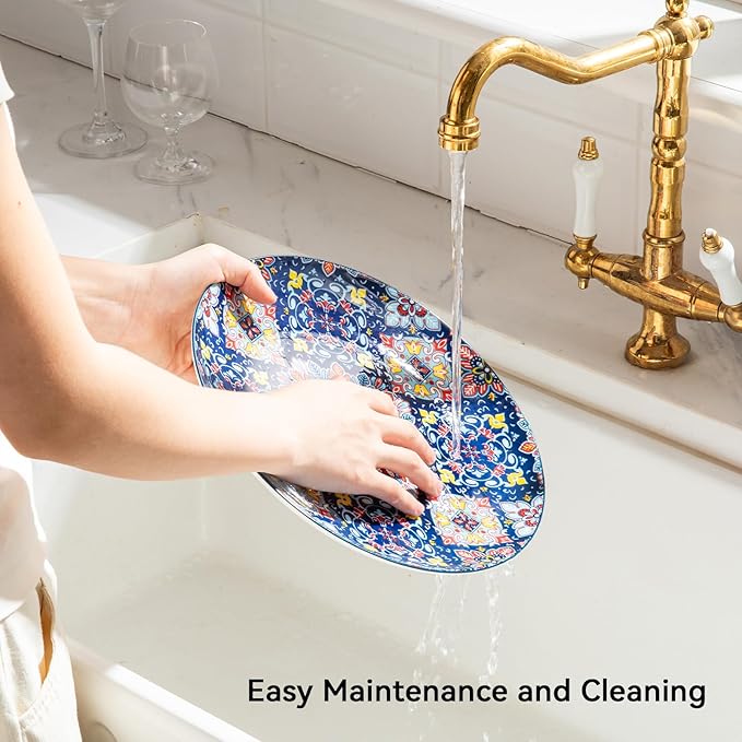 Sweejar Ceramic Dinnerware Sets for 4,12 Pieces Boho Plates and Bowls for Kitchen,Housewaring Gift,Bohemian Style Dish Set,Dishwasher and Microwave Safe(Colorful)