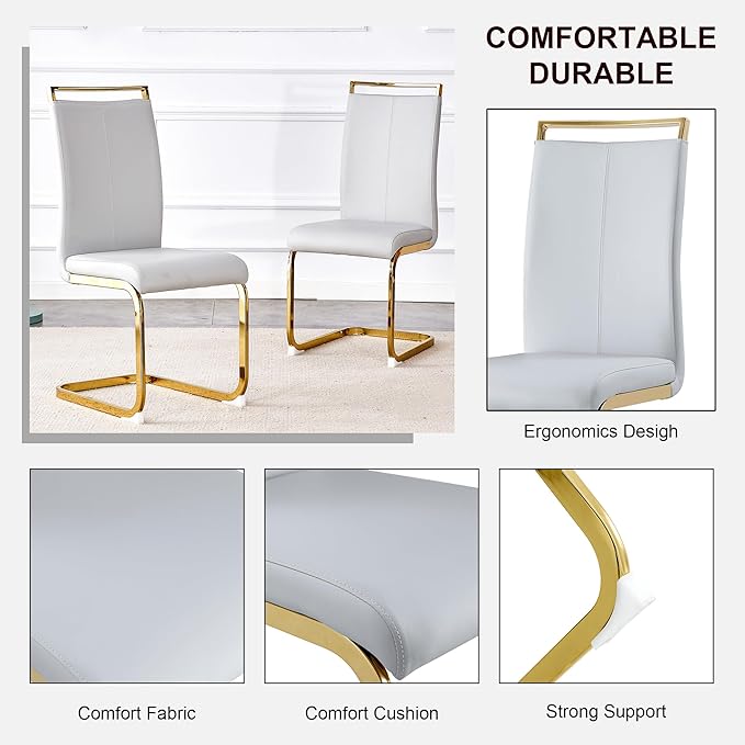 7 Piece Glass Dining Table Set, Kitchen Table Chairs Set for 6, 71'' Dining Table with 0.4" Tempered Glass Tabletop with Plated Metal Legs and MDF Crossbar, 6 PU Chairs for Dining Room, Kitchen.