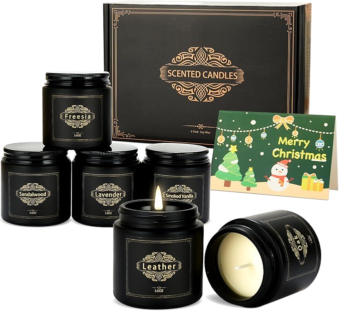 Scented Candles Gift Sets for Men, 6 Pack Soy Candles for Home Scented, Dad Gifts for Fathers Day, Boyfriend, Men Candles Sets Scents of Lavender/Oak/Sandalwood/SmokedVanilla/Leather/Freesia