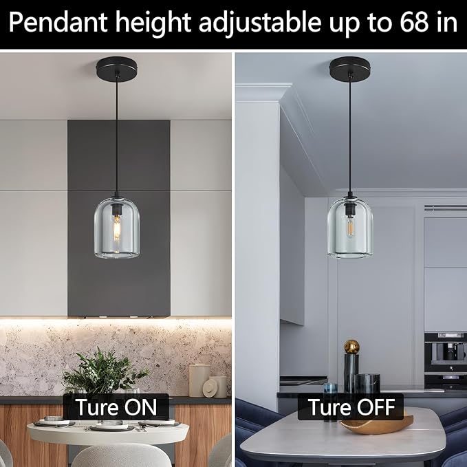 Modern Black Pendant Lights Kitchen Island Ceiling Chandelier Indoor Crystal Hanging Light Fixtures for Dining Room Kitchen Living Room Bedroom(2Pack)