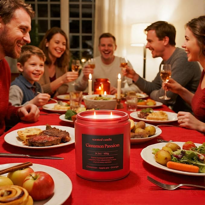 Cinnamon Candle, 14.1 oz Scented Candles for Home, 2 Wicks Blended Scents Aromatherapy Candles for Women and Men, Birthday Gifts for Women (Cinnamon+Apple Pie+Orange)