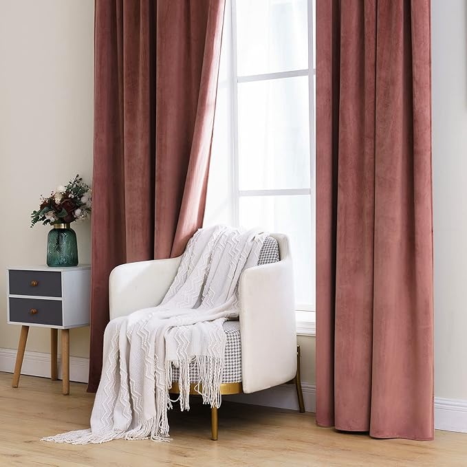 MIULEE Velvet Curtains 96 inches 2 Panels - Luxury Blackout Curtains for Bedroom Living Room Thermal Insulated Super Soft Window Drapes Rod Pocket & Back Tab, Dusty Rose Pink, W52 x L96 inches