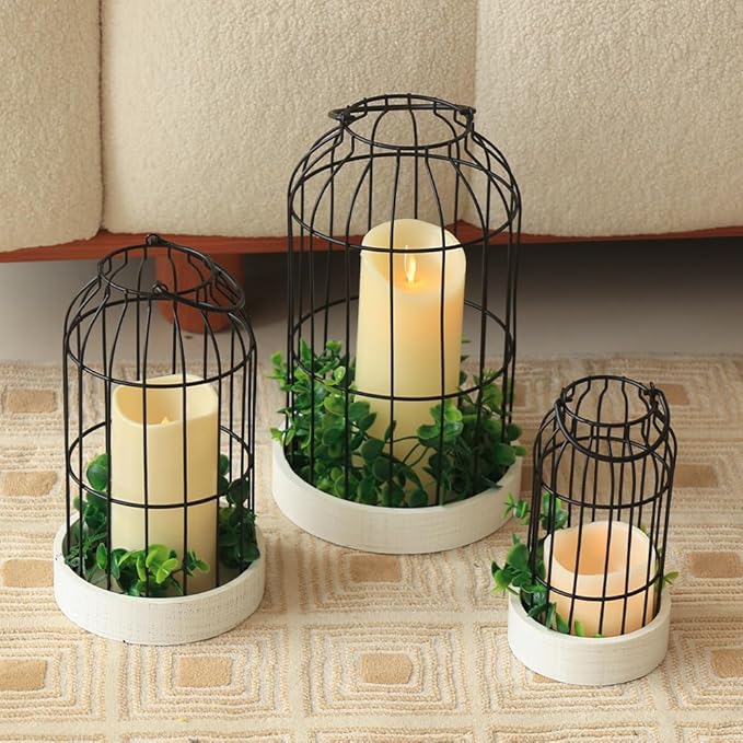 DECORKEY Rustic Farmhouse Lantern Decor Set of 3 Lanterns Decorative Indoor and Outdoor, Fireplace Mantle or Kitchen Dining Table - Modern Upscale Beauty for Home
