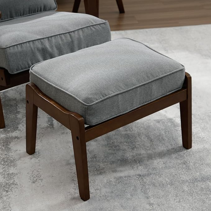 Living Room Accent Chairs Set of 2 Mid Century Modern Reading Arm Chair with Ottoman, Fabric Bedroom Chair with Soild Wood Frame, Elegant Upholstered Side Chair, Grey-Fabric
