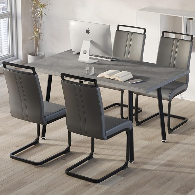 5 Piece Dining Table Set for 4-6,55-71" Extendable Dining Table Set with 4 Upholstered Chairs,Rectangle Kitchen Table Set for Small Space,Dining Room and Office,Grey