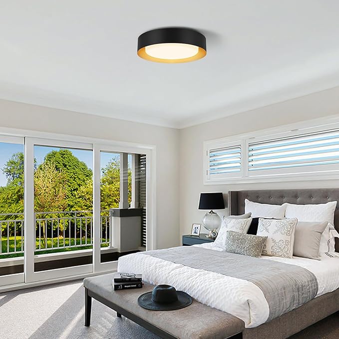 Modern Flush Mount Ceiling Lights,Minimalist 16.5IN Round Close to Ceiling Light Fixtures,Black and Gold Metal Ceiling Lighting Lamp for Living Room,Dining Room,Bedroom,Kitchen
