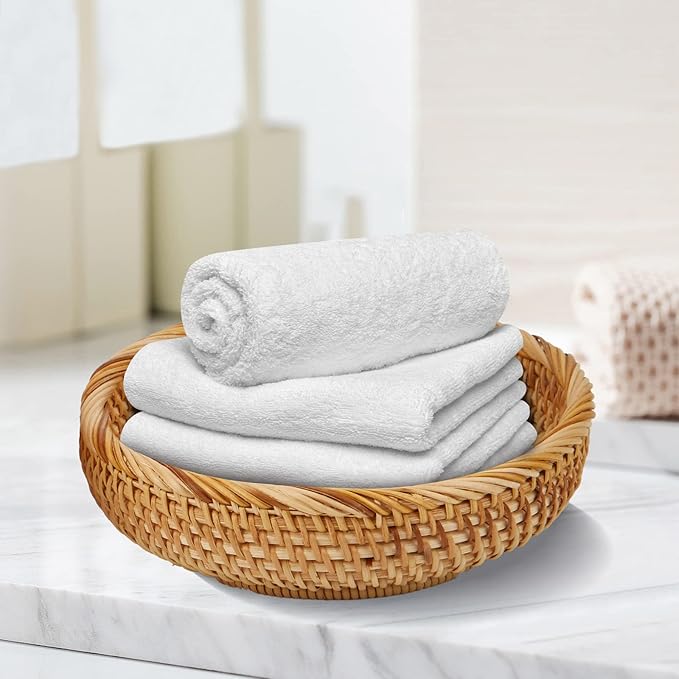 Natural Rattan Round Fruit Basket Bowls, Hand Woven Decor Serving Baskets, Wicker Storage for Dinning Room (Round-Small)